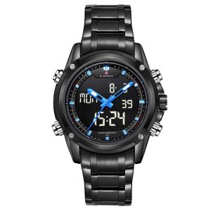 NAVIFORCE board noir bleu NF9050M montre homme de luxe original montre à quartz analogique numérique en métal
